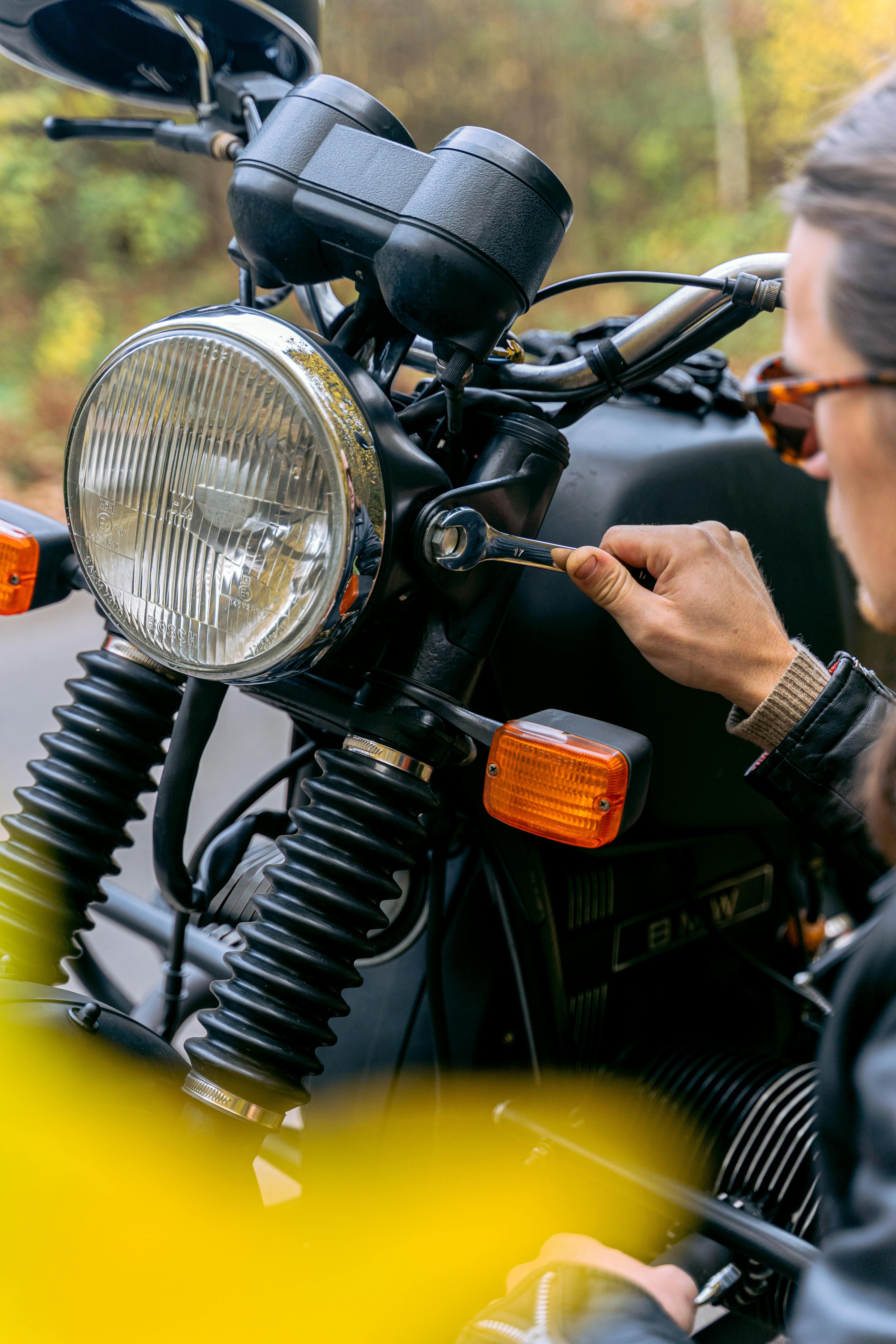 Mechanic repairing bike